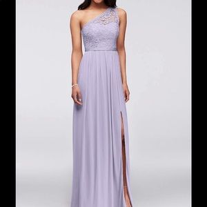 David’s bridal long one shoulder lace dress